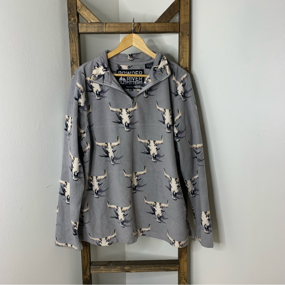 Powder River Outfitters Gray Pullover with Bull Print Size XXL